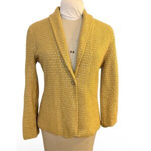 Jones New York Signature Mercerized Cotton Knit Blazer Gold Metallic Sequins
